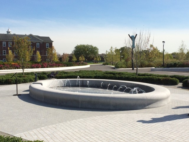 Governor's Island's interactive fountain is one of the newest additions to a part of the park called Liggett Terrace. Photo via Delta Fountains.